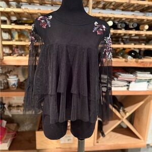 Willow & Clay Black Sheer Floral Blouse